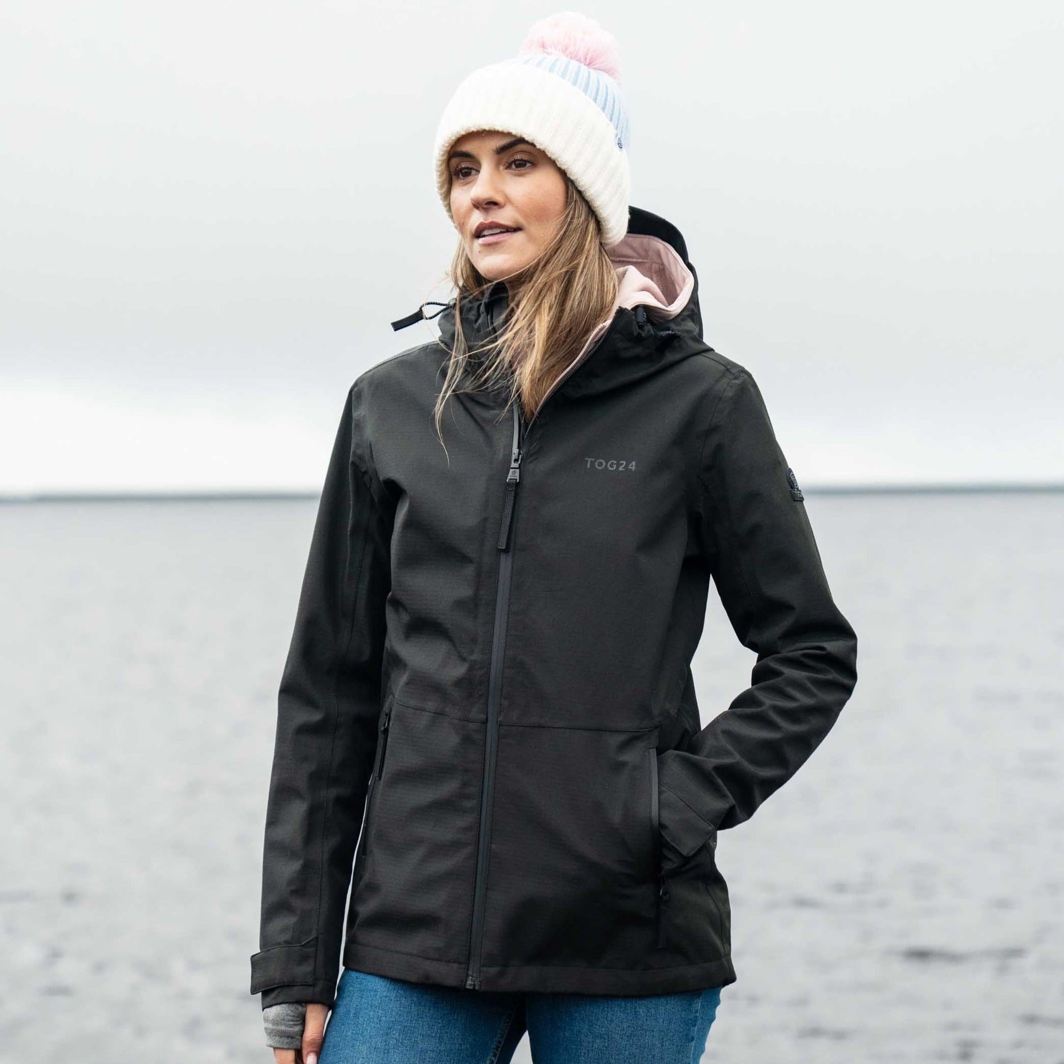 Women's black cheap waterproof jacket