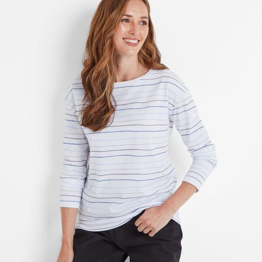 Pippa Womens Long Sleeve T-Shirt - Optic White/Frost Blue